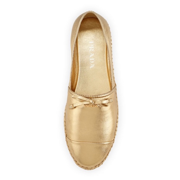 NWOT Prada Gold Metallic Leather Cap-Toe Flat Espadrille - Picture 2 of 15